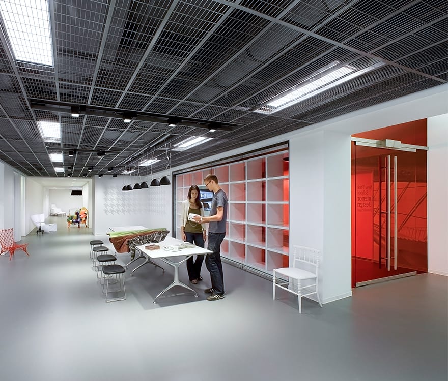 The accent custom glass partition walls at the New York School of Interior Design, crafted by Archetype Glass