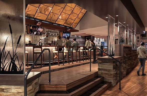A rendering of the Kankakee Grille from Harbor Country News, featuring Archetype Glass' custom textured art glass partition walls